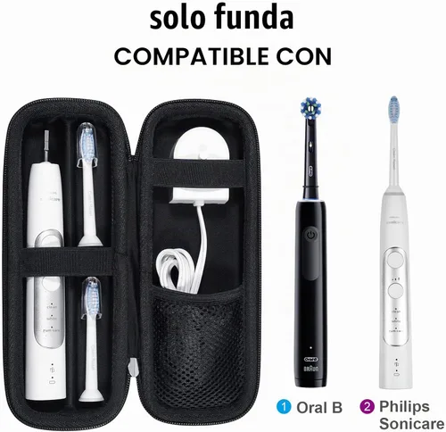 Vista 2 de Estuche de viaje duro para cepillo de dientes Oral-B/Sonicare con bolsillo de malla Negro