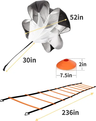 Vista 6 de GHB Agility Ladder Speed Training Ladder Workout Ladder with 6 or 10 Cones 12 Rung 20ft with Resistance Parachute