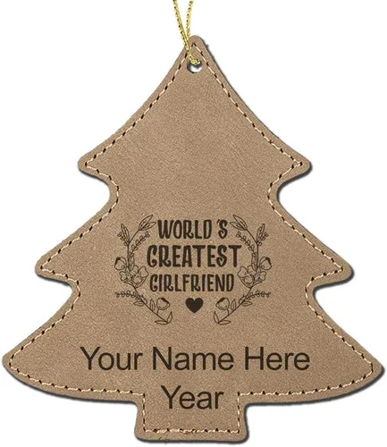 Vista 3 de LaserGram Personalized Christmas Ornament, World's Greatest Girlfriend, Faux Leather, Custom Laser Engraved Gift Idea (Tree Shape, Black)