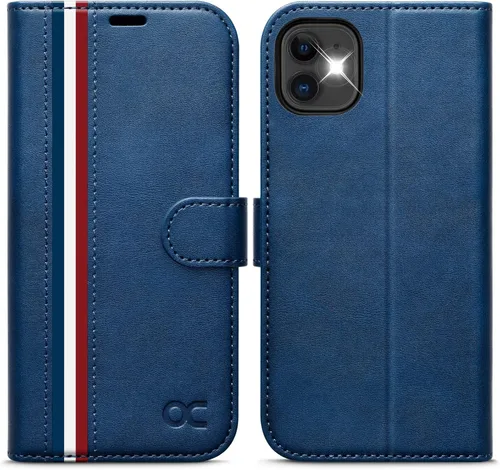 Vista 8 de OCASE Funda tipo cartera compatible con iPhone 11 con tarjetero y soporte para tarjetas, funda de piel sintética con función atril y cierre