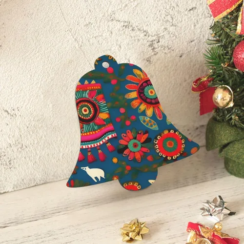 Vista 7 de 6 adornos de madera de Navidad para niños y adultos, decoración colgante de árboles de Navidad, 4 estilos, arte popular mexicano, estampado bohemio