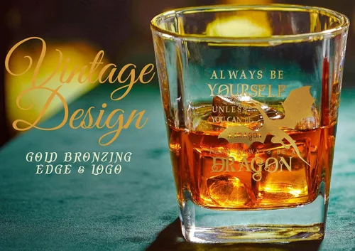 Vista 2 de Onebttl Vaso de whisky de dragón – Always Be Yourself Unless You Can Be A Dragon – Regalo para hombres, novio, compañero de trabajo, amigos, hijo