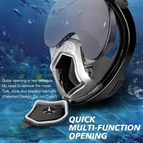 Vista 5 de Devilfish Full Face Snorkel Mask Adults, Dry Top System Snorkeling Set with Foldable Sunglasses, 180 Degree Panoramic View Snorkel Gear, Scuba