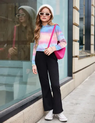 Vista 4 de Arshiner - Sudadera corta con capucha y manga larga con teñido batik para niñas