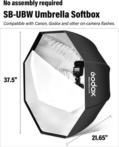 Vista 2 de Godox Caja de luz octagonal de 37.5 pulgadas / 37.4 in, paquete de 2 unidades, reflector de flash de estudio, caja suave octogonal de luz rápida