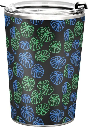 Vista 8 de Plant Green Monstera Deliciosa Stainless Steel vacuum insulated water bottle with Straw Leak Resistant Flip travel coffee mug for outdoor reusable
