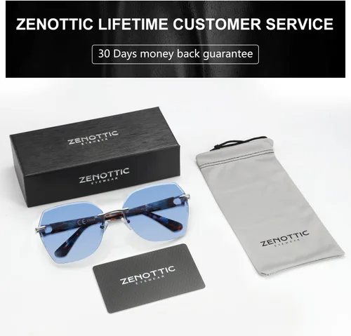 Vista 24 de ZENOTTIC Lentes de sol sin montura de gran tamaño para mujer, diseño geométrico de corte de diamante, lentes degradados, protección UV, tonos de moda