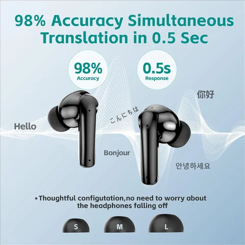 Vista 5 de Funnywhale Traductor de idiomas Auriculares Traducción bidireccional en tiempo real en 134 idiomas, Auriculares de traductor Traducción