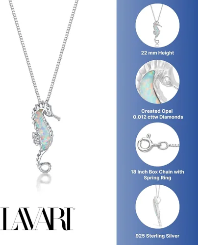 Vista 6 de .012 quilates diamante y Creado Opal Caballito de Mar Colgante en plata de ley 18