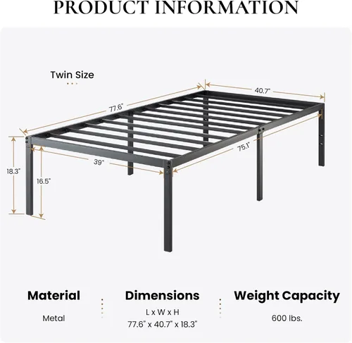 Vista 2 de SHA CERLIN Base de cama de plataforma de tamaño individual resistente, cabecera autofija, no necesita somier, base de colchón, sin ruido, fácil