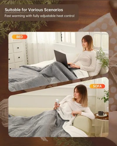 Vista 6 de Manta térmica de tamaño matrimonial, calentador de manta lavable para el hogar para adultos, calentamiento rápido, tela suave súper acogedora, 72 x