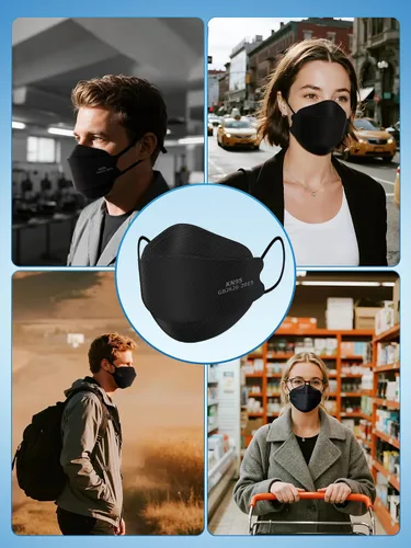 Vista 7 de Mascarillas KN95 para adultos, paquete de 50 unidades, mascarillas desechables negras de 5 capas contra humo y polvo PM 2.5, eficiencia