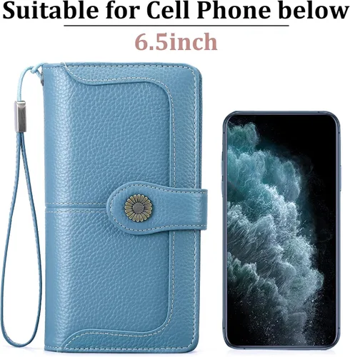 Vista 5 de FALAN MULE Cartera de cuero genuino RFID bloqueo gran capacidad Trifold señoras cartera.