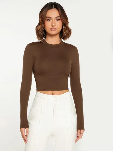 Vista 4 de Verdusa Camiseta básica de manga larga con cuello redondo para mujer