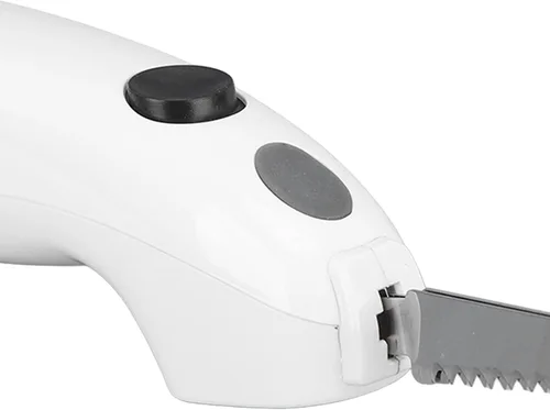 Vista 7 de Cuchillo eléctrico para carne, sin cable, funciona con pilas, cuchillo para tallar pavos de acero inoxidable, cuchillo de filete eléctrico