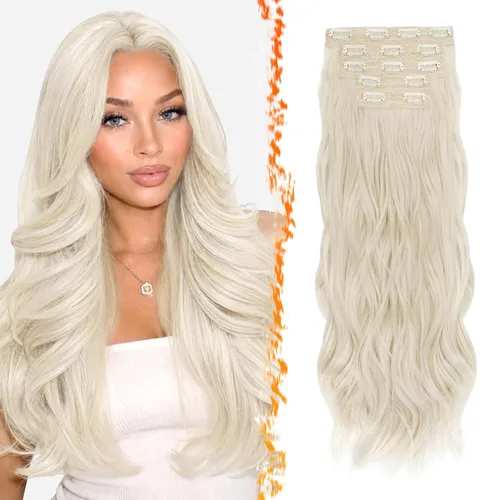 Vista 18 de BARSDAR 24 Inch Synthetic Layered Loose Wavy Black Clip in Hair Extensions