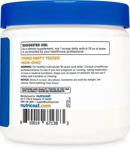 Vista 4 de Nutricost L-Serine en polvo, 113 porciones (0.5 libras) - 2,000 mg por porción - Sin OMG, sin gluten