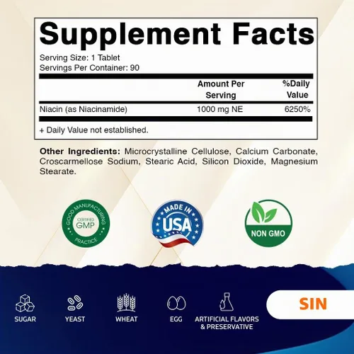 Vista 2 de Vitamatic Niacinamida 1000 mg 90 comprimidos - Vitamina B3 sin rubor - Apoya la producción de energía
