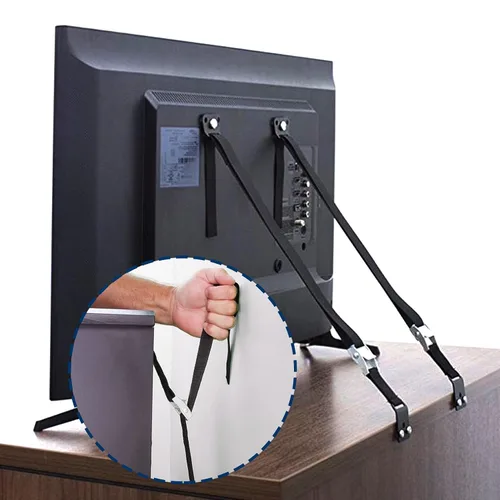 Vista 7 de Paquete de 2 correas de seguridad para TV, HhdvdyWgd TV anti rollo y rebobinado para protección de bebés, pantallas planas seguras, tocador, Negro