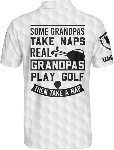 Vista 3 de Camisas de golf 3D divertidas personalizadas para hombres algunos abuelos toman siestas reales abuelos jugar golf y luego tomar una siesta