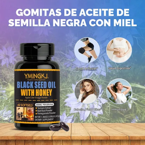 Vista 3 de Aceite de semilla de comino negro, vinagre de sidra de manzana, cúrcuma
