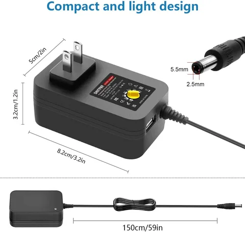 Vista 3 de SHNITPWR 30W Fuente de alimentación universal 3V 4.5V 5V 6V 7.5V 9V 12V Adaptador variable ajustable AC/DC con puerto USB de 5V 2.1A, convertidor