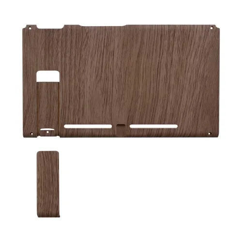 Vista 2 de eXtremeRate Wood Grain Soft Touch Grip Faceplate Backplate DIY Replacement Housing Shell Case for Nintendo Switch Console with Kickstand JoyCon
