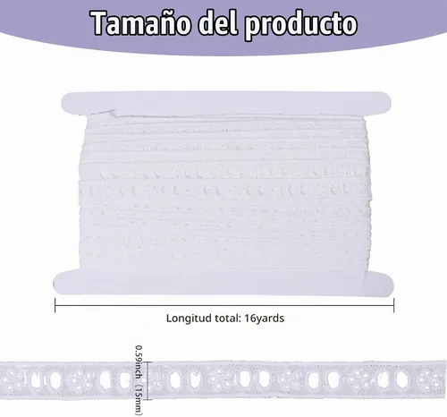 Vista 2 de CHGCRAFT 16 yardas de algodón blanco con ojales de encaje bordado, borde de cinta de algodón floral, cinta de encaje bordada, accesorios