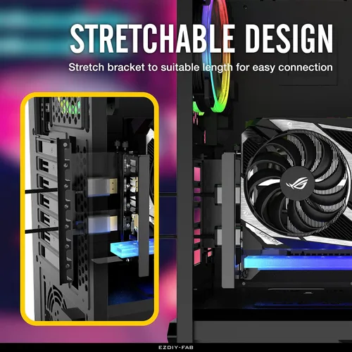 Vista 5 de EZDIY-FAB Soporte de montaje vertical PCIe 4.0 GPU Soporte de tarjeta gráfica con módulo LED ARGB de 5 V y 3 pines, kit de soporte para tarjeta