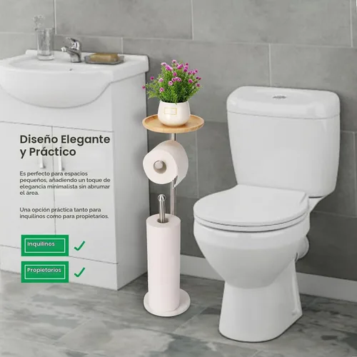 Vista 4 de Soporte para papel higiénico con bandeja grande de bambú de 7.9 pulgadas, base de mármol más pesada de 2.2 libras, soporte de papel de pie