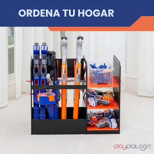 Vista 6 de Play Platoon Estante de almacenamiento para pistola Nerf - Organizador de tablero de clavijas de pared de 6 pistolas Includes 20 Storage Pegs