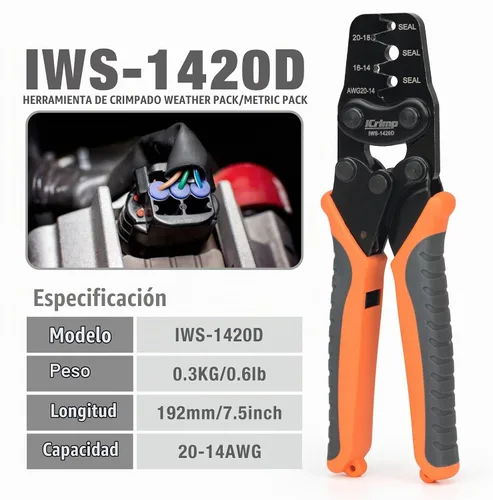 Vista 2 de iCrimp Weather-Pack/Metri-Pack Herramienta de prensado, 20-14 AWG para terminales sellados y sin sellar Delphi Packard