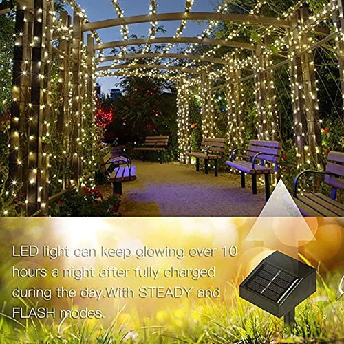 Vista 6 de Tira de luces solares de lichi para exteriores, 16.5 pies, 50 LED, impermeable, con cuerda de luces para exteriores, ideal para decoración