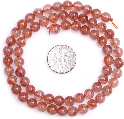 Vista 3 de Cuentas de piedras preciosas semipreciosas redondas de cuarzo cereza de grado AAA para fabricación de joyas de 15 pulgadas (0.276 in)
