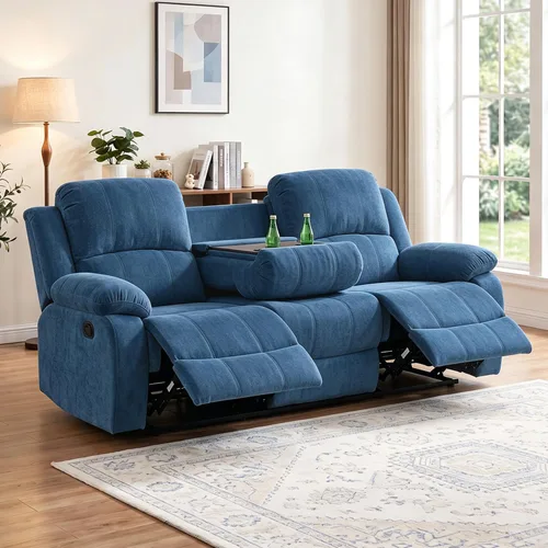 Vista 11 de Juego de sofá reclinable de 2 piezas, sofá reclinable de tela y sofá biplaza para sala de estar, sofá reclinable azul para sala de estar, oficina