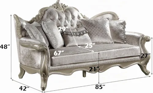 Vista 9 de Acme Libertee - Sofá tapizado con 5 almohadas en beige y champán