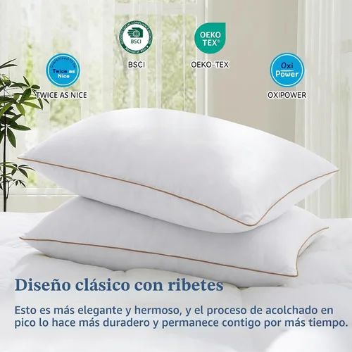 Vista 6 de puredown® Almohadas de Plumas y Plumón de Ganso Tamaño Estándar Juego de 2, Almohada de Cama Suave y Esponjosa para Dormir con Funda de Algodón