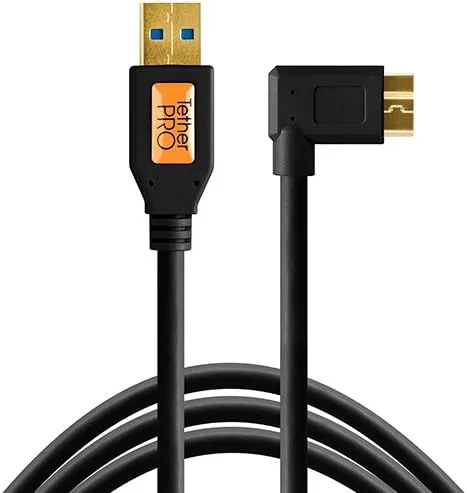 Vista 5 de Tether Tools TetherPro - Cable USB 3.0 a Micro-B en ángulo recto para transferencia rápida y conexión entre cámara y computadora Naranja de alta