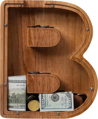 Vista 98 de Alcancía para niños y niñas, alcancía de madera con letra grande del alfabeto con inicial A, banco de monedas, regalos divertidos para cumpleaños