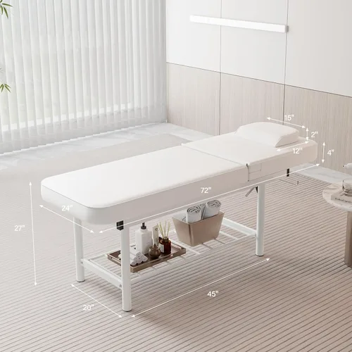 Vista 6 de OmySalon Cama de masaje profesional Esteticista Cama con reposacabezas extraíble (blanco)