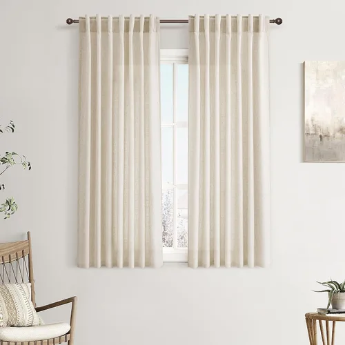 Vista 130 de Joywell - Cortinas de lino de 96 pulgadas de largo para sala de estar Natural
