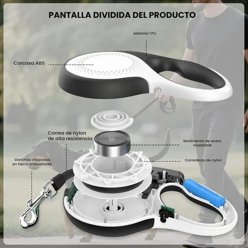 Vista 6 de Correa retráctil para perro con luz LED recargable, correa de perro resistente de 16 pies para perros medianos y grandes de hasta 110 libras, 360°