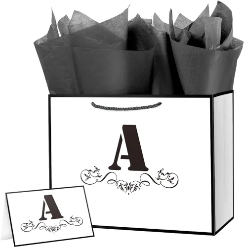Vista 10 de ysmile Bolsa de regalo de letras con papel de envoltura para hombres, mujeres, niños y niñas, bolsa de papel grande de 16 pulgadas, color blanco
