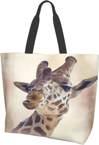 Vista 2 de Bolso de hombro para mujer, divertido bolso de viaje con cara de jirafa, bolsa de almacenamiento reutilizable con asa