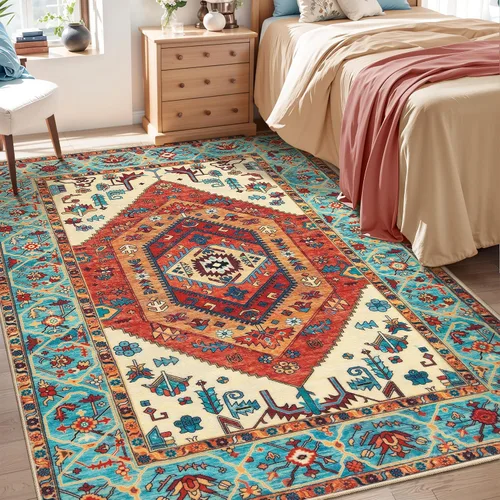 Vista 32 de SERISSA - Tapetes florales vintage, antideslizante, lavable, pequeño, ultrasuave, bohemio, de pelo bajo, para entrada, interiores, habitación