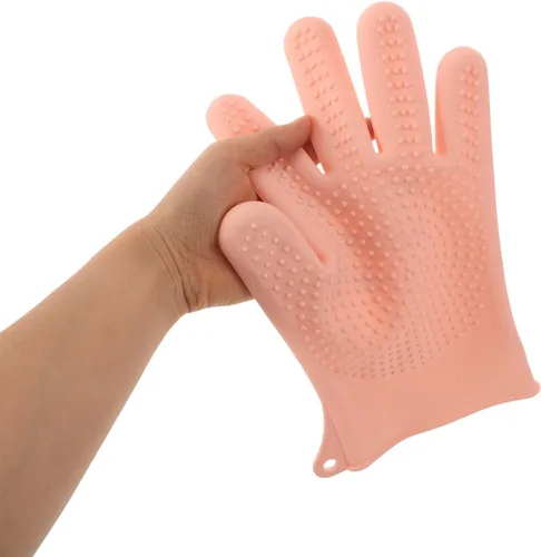 Vista 4 de PET Bathing Glove for Easy One Hand Use, Silicone Pink