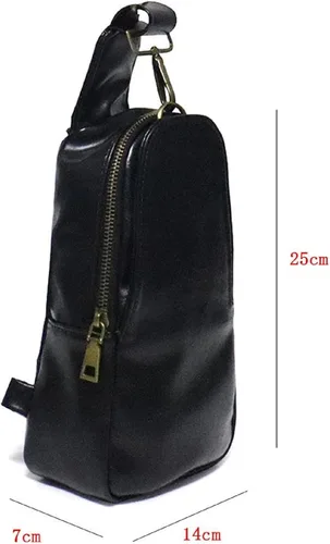 Vista 4 de Bolso de pecho para mujer, bolso bandolera pequeño de piel sintética, mochila de hombro para viajes de senderismo (negro puro)