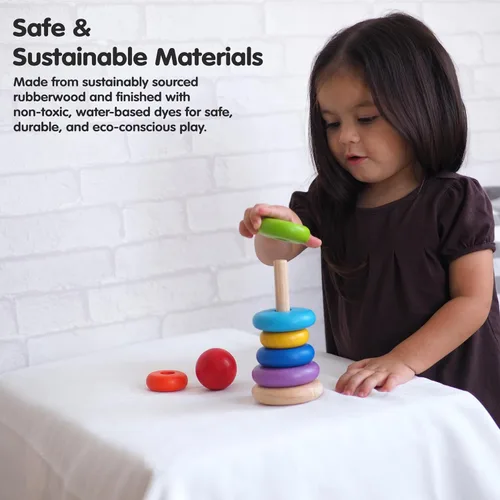 Vista 7 de PlanToys Anillo apilable de madera para motricidad fina inspirada en Montessori y aprendizaje temprano Reconocimiento de color, resolución