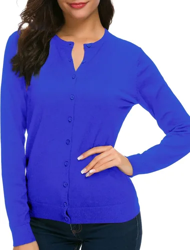 Vista 4 de Urban CoCo Suéter de punto de manga larga con cuello redondo y botones para mujer