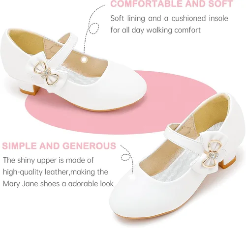 Vista 5 de Dufannie Zapatos de vestir para niñas, zapatos de tacón bajo de princesa, zapatos planos con purpurina para bodas y fiestas